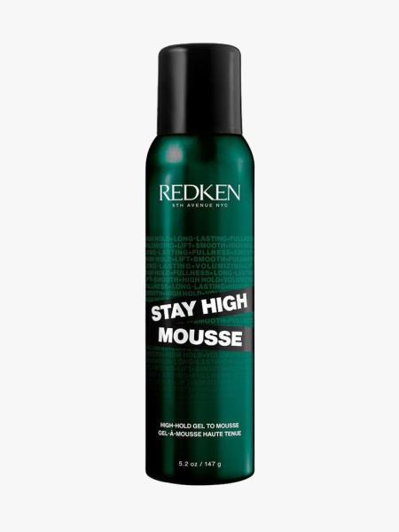 Redken Stay High Mousse in branded component on a light gray background